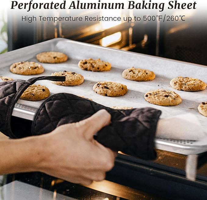 12 Pack Half Size Aluminum Perforated Baking Sheet Pan, 13"×18" Cookie Sheets For Oven in Bakery