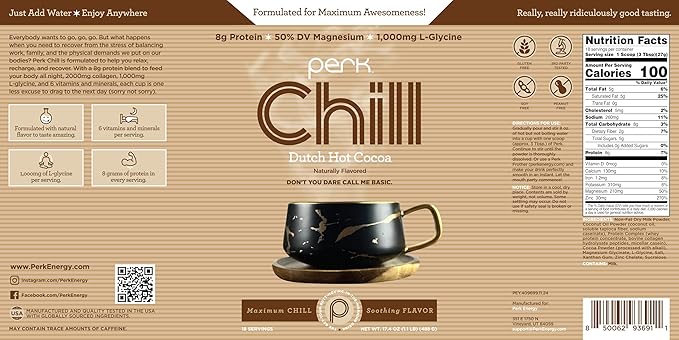 Perk Chill Dutch Hot Cocoa Flavored Drink Mix (18 Servings) - Soy Free & Peanut Free