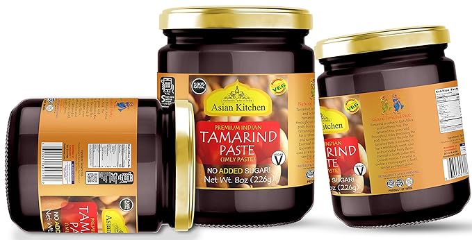 Asian Kitchen Tamarind Paste Puree (Imli) 8oz (227g) Glass Jar, Gluten Free, No Added Sugar ~ All
