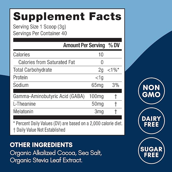 Mindful Evening Sugar Free Cocoa Mix Natural Sleep Aid, 40 Servings, Melatonin 3mg, L-Theanine