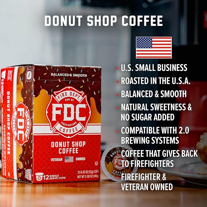 Fire Department Coffee - Gives Back to Firefighters - Medium Roast Donut Shop Coffee Pods - Sweet &