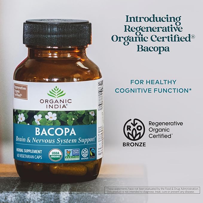 ORGANIC INDIA Bacopa Supplement - Bacopa Monnieri Organic, Brain, Focus, & Memory Support for Women