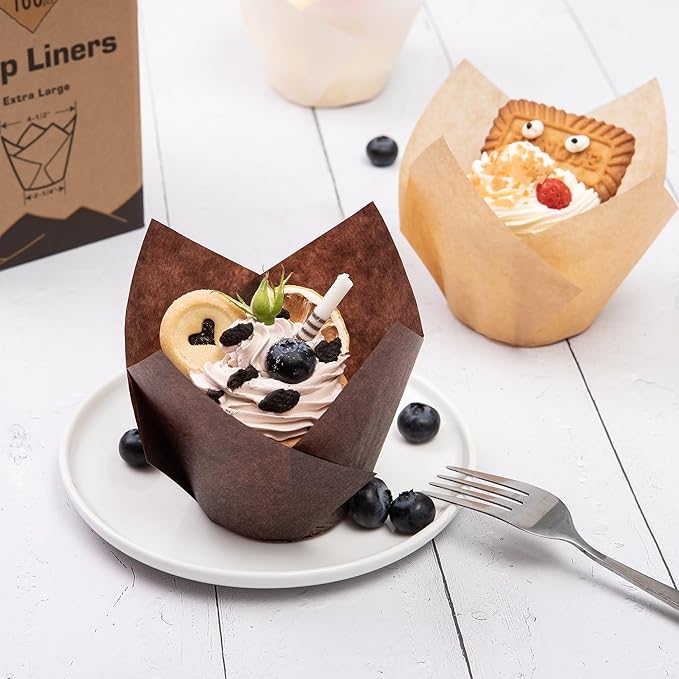 Nordic Paper100pcs Large Size Brown Tulip Cupcake Liners for Baking Cups EU Parchment paper Tulip