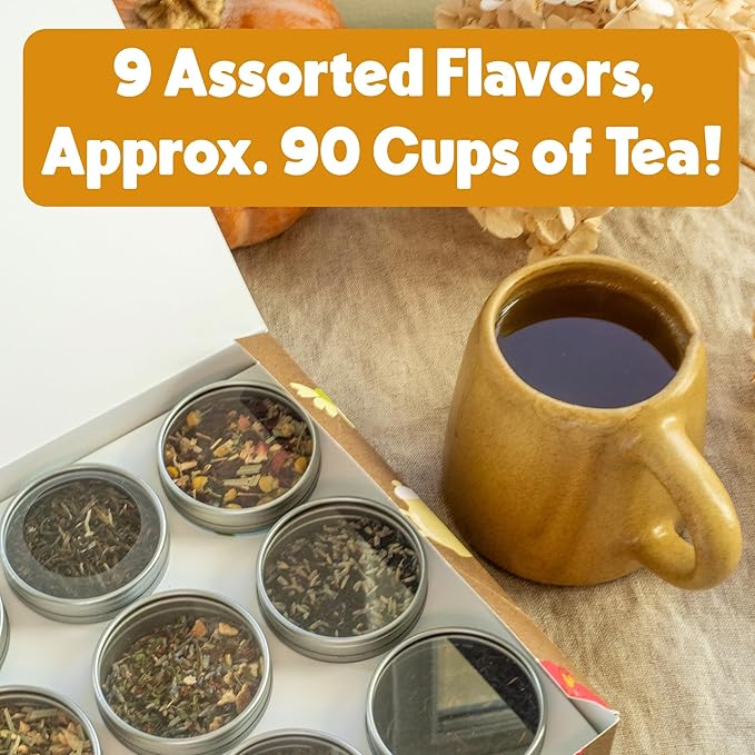 Heavenly Tea Leaves Organic 9 Flavor Variety Pack, Loose Leaf Tea Sampler Gift Set (Approx. 90