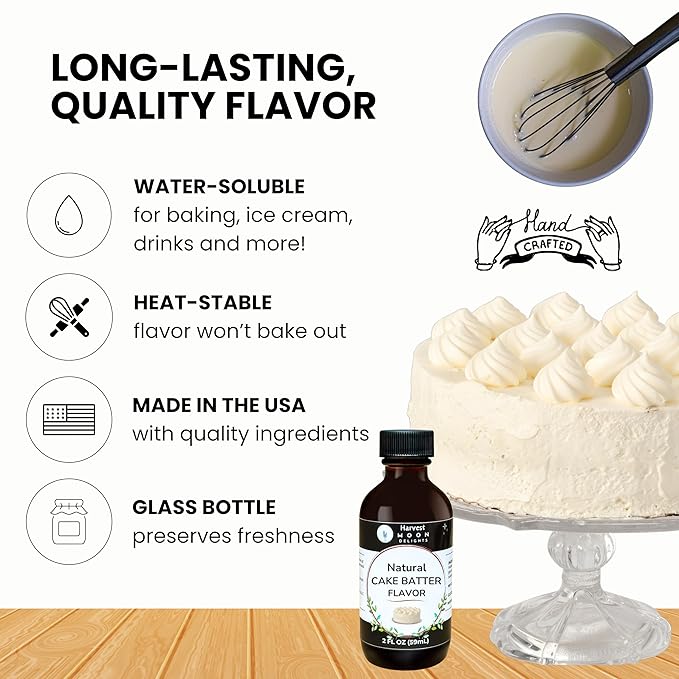 Natural Cake Batter Extract - 2 oz - Water-Soluble - By Harvest Moon Delights - Cake Batter Extract