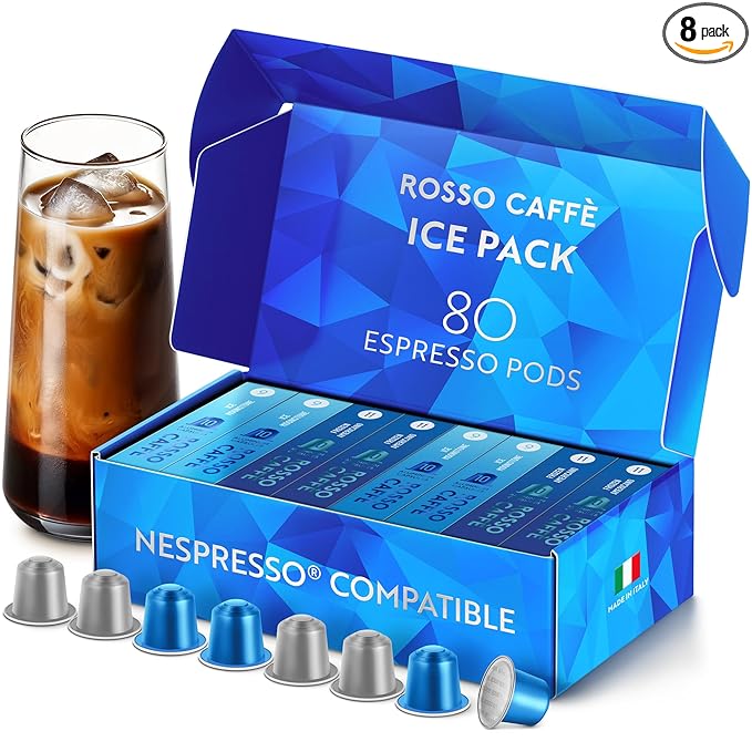 ROSSO CAFFÈ Espresso Coffee Pods for Nespresso Original Machines - 80 Capsules Ice Pack, 2 Rich and