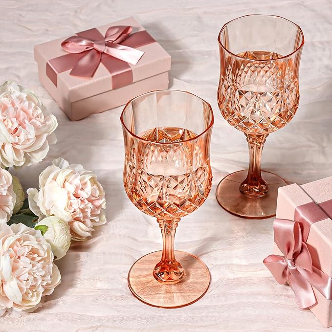 XUWAIDSGN 24 Pcs 7oz Plastic Vintage Wine Glasses Drinking Glasses Unbreakable Wedding Glassware