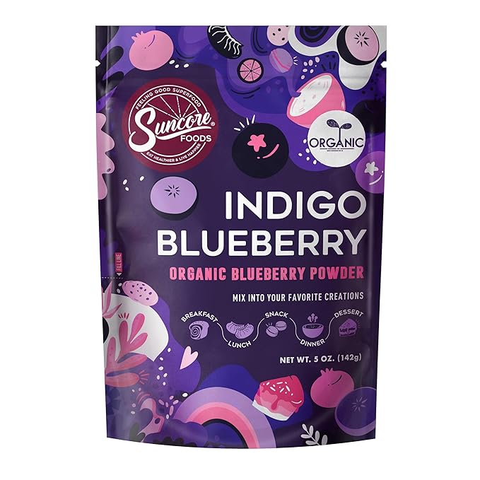 Suncore Foods Organic Indigo Blueberry Powder, Purple Food Coloring Powder, Gluten-Free, Non-GMO
