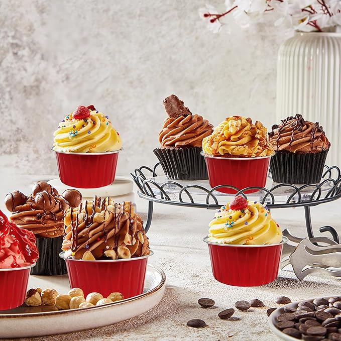 100 Pcs Aluminum Foil Baking Cups with Lids,5oz cupcake liners with lids,Disposable Ramekins Mini