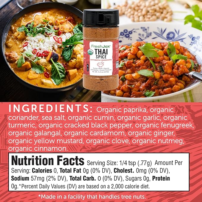FreshJax Organic Thai Spice Powder ??5.2?¯oz Plant?‘Based Seasoning Blend, Non?‘GMO, Gluten?‘Free