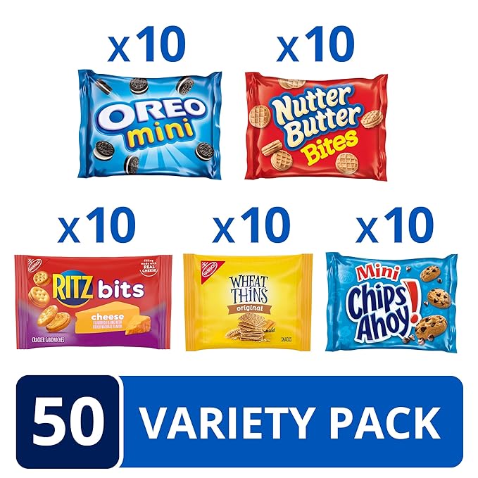 OREO Mini Cookies, Mini CHIPS AHOY! Cookies, RITZ Bits Cheese Crackers, Nutter Butter Bites & Wheat