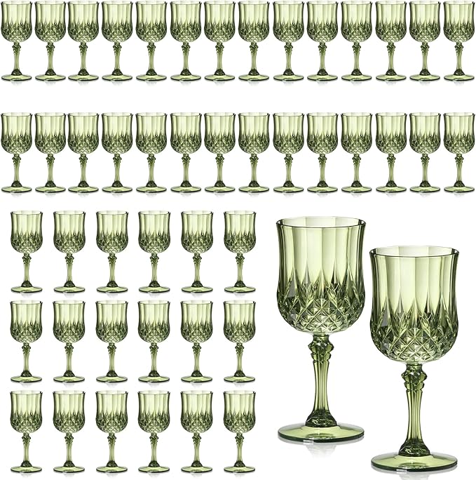 XUWAIDSGN 48 Pcs 7oz Plastic Vintage Wine Glasses Drinking Glasses Unbreakable Wedding Glassware