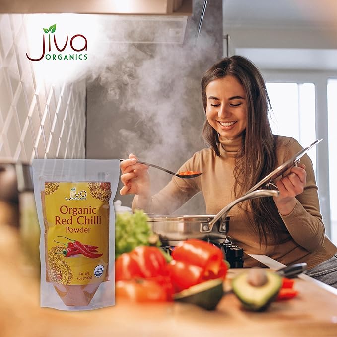 Jiva Organics Organic Red Chili Powder 7 ounce Bag - Extra Hot, Ground Indian Chillies, 100%