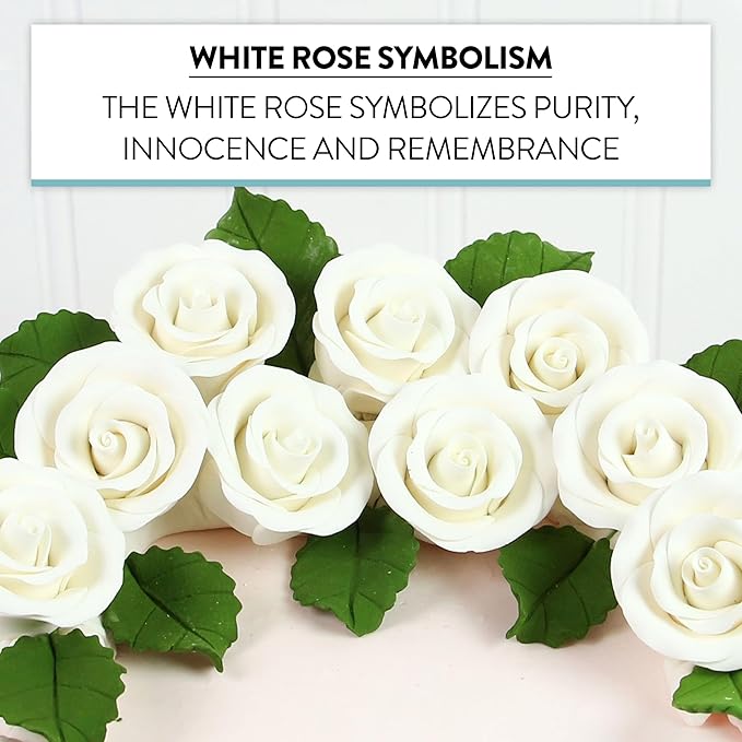 Global Sugar Art Premium Edible Roses, White, Unwired, Medium 1.5 inches, 12 Count by Chef Alan