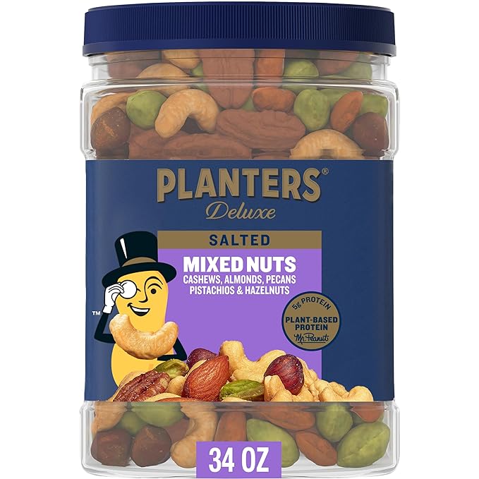 PLANTERS Deluxe Salted Mixed Nuts, Roasted Cashews, Almonds, Pecans, Pistachios, and Hazelnuts