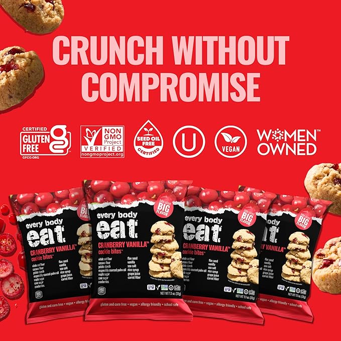 Every Body Eat Crunchy Cookie Bites, Gluten & Dairy Free, Vegan, School Safe Lunch Snacks, Single