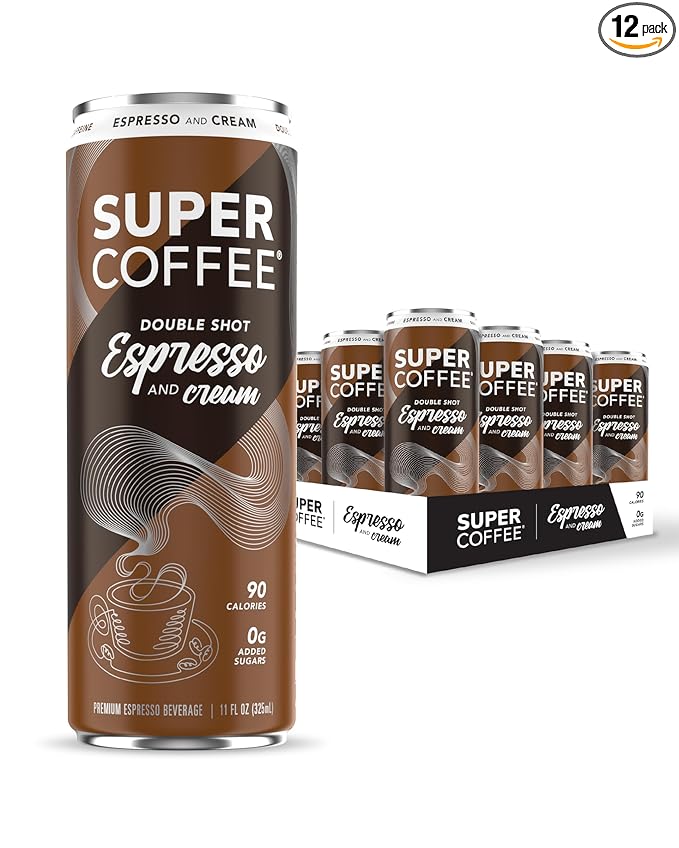 SUPER COFFEE Espresso, Iced Keto Coffee (0g Added Sugar, 90 Calories) [Espresso & Cream] 11 Fl Oz