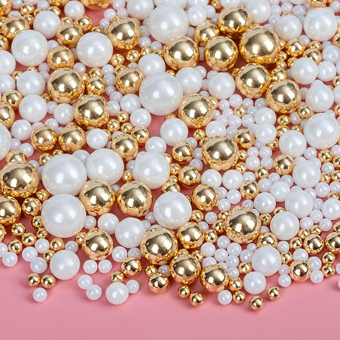 Edible Pearl Sprinkles,White Gold Candy Mixing Size,Baking Pearls Sprinkle Edible Cake Decorations