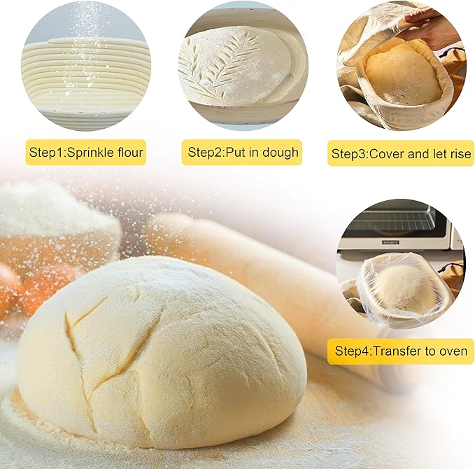 Round & Oval Rattan Banneton Basket Gift Kit with Accessories - Sourdough Bread Proofing Supplies