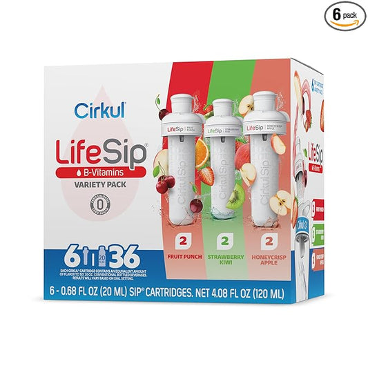 Cirkul LifeSip Flavor Cartridge Variety Pack with B Vitamins, 6-Pack (Fruit Punch, 2 Strawberry