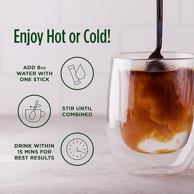 VitaCup Perfect Low Acid Instant Coffee Packets, Dark Roast Coffee, USDA Organic & Fair Trade
