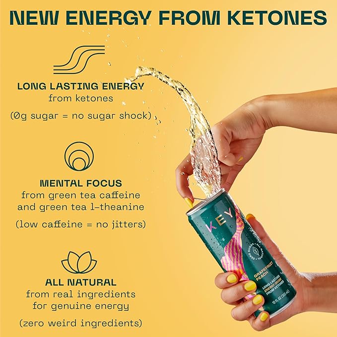 KEY Ketone Energy Drink - Sugar Free and All Natural from Ketones for Long Lasting Energy and
