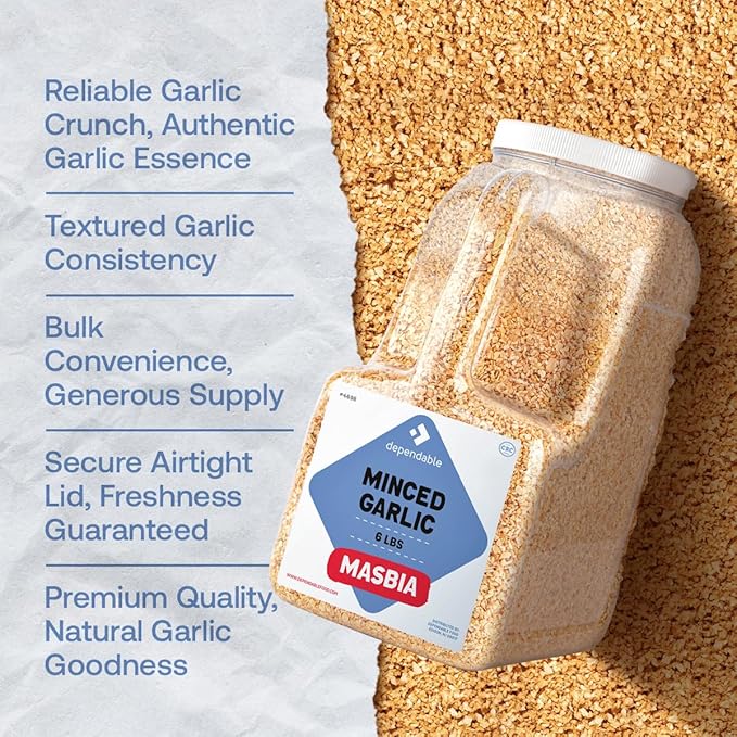 Minced Garlic - 6 Lb. Jar - Bulk, Kosher, Natural Flakes for Flavorful Dishes - Non-GMO, 100%