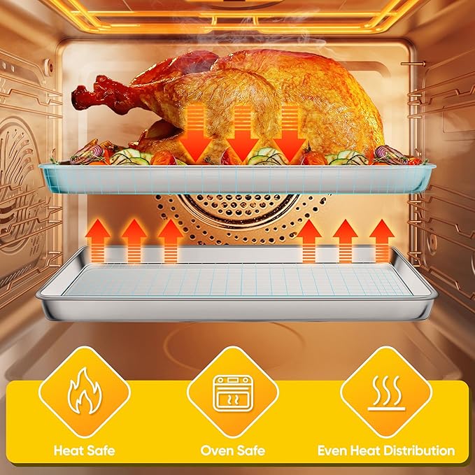 Homikit 1 Pack Baking Sheet Pan, 16” x 12” Stainless Steel Cookie Pan Tray Set for Oven, Metal