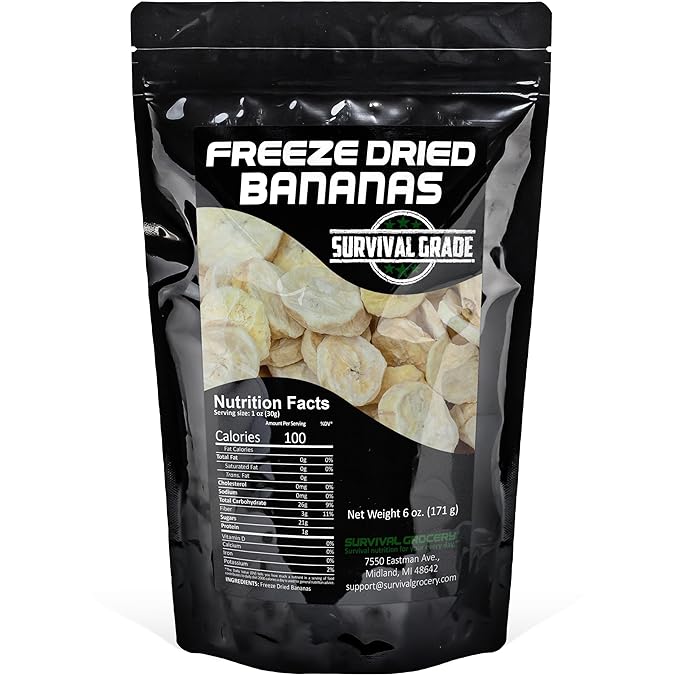 Survival Grocery® Freeze Dried Bananas - Gluten-Free, Unsweetened Banana Chips - Vitamin C & Fiber