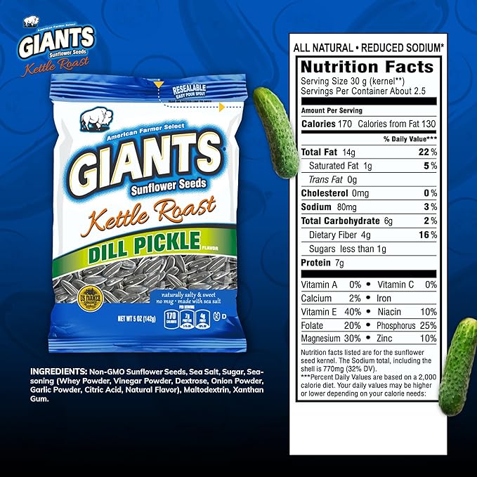 GIANTS Kettle Roast Dill Pickle Sunflower Seeds - Sunflower Seeds Bulk, Big Sunflower Seeds to Eat