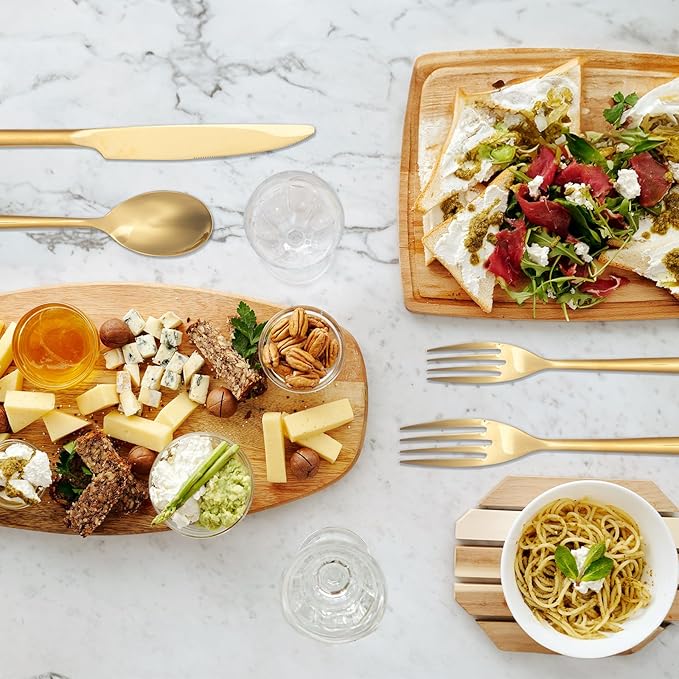 20-Piece Gold Silverware Set with Unique Handle, Stainless Steel Flatware Set, Cutlery Set Mirror