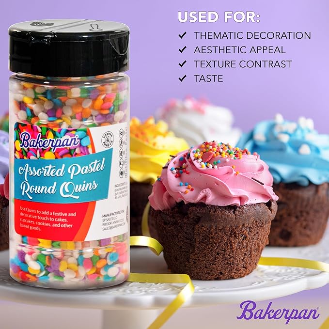 Bakerpan Quins Sprinkles For Cake Decorating - Holly Leaf and Berry Sprinkle Quins 4 Ounces