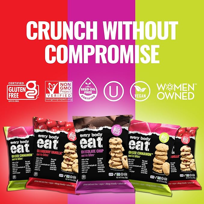 Every Body Eat Crunchy Cookie Bites, Gluten & Dairy Free, Vegan, School Safe Lunch Snacks, Single