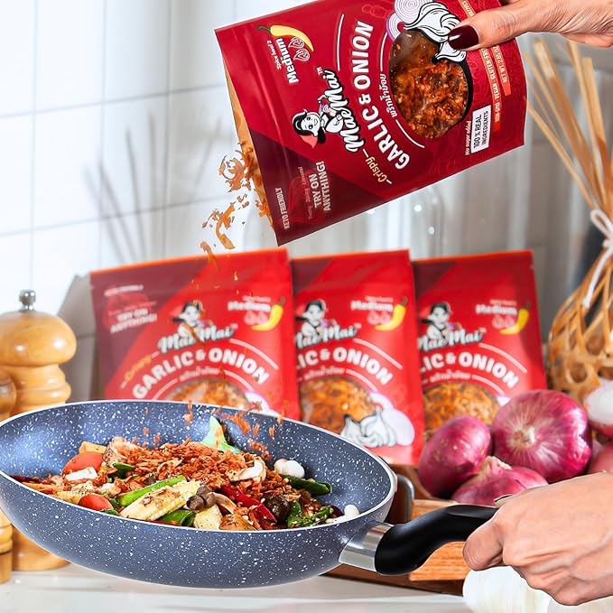 MaeMai Chili Crisp (MEDIUM HOT Spice) - Spicy Umami Onion & Garlic Flakes - All-Purpose Seasoning