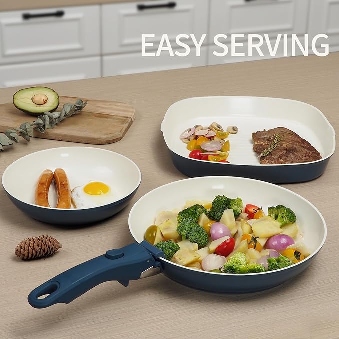 23pcs Ceramic Pots and Pans Set, Nonstick Detachable Handle Cookware, Induction Kitchen Cooking Set