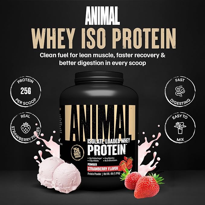 Animal Whey Isolate Protein Powder - Loaded for Pre & Post Workout Muscle Builder and Recovery with