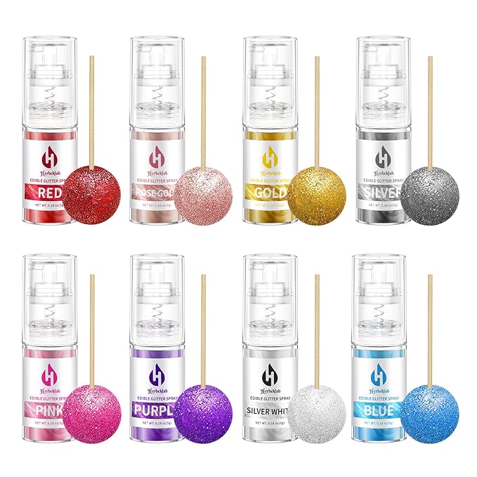Edible Glitter Spray - 8 Colors Herbeklab Cake Glitter Spray Food Grade Metallic Shimmer Powder