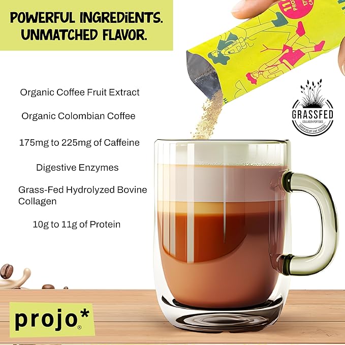 Projo* Power Coffee – Instant Coffee with 11g Protein – Grass-Fed Hydrolyzed Bovine Collagen &