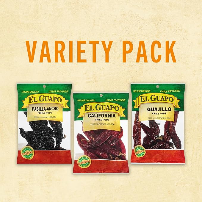 El Guapo Chile Pods Variety Pack, Hispanic Ingredients, Mexican Chiles, Includes Whole Guajillo