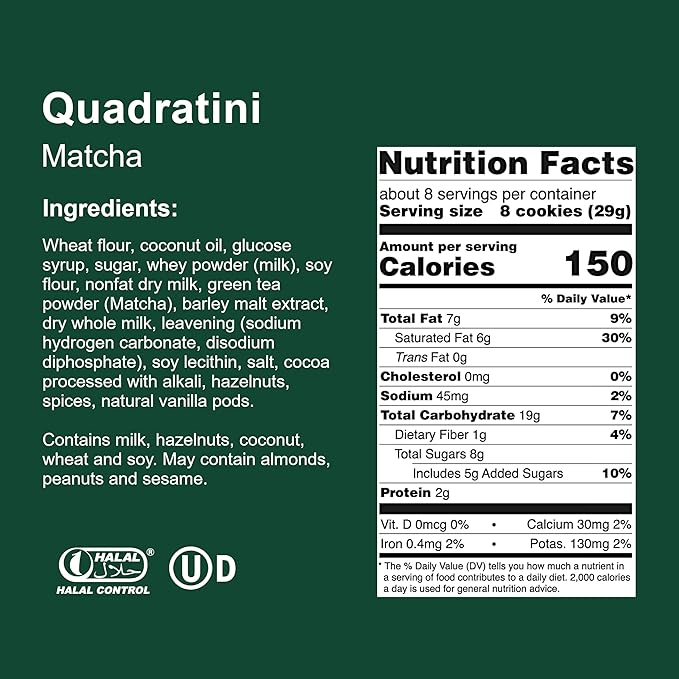 Loacker Quadratini Matcha Wafer Cookies LARGE - 30% Less Sugar - Premium Crispy Bite Size Wafers