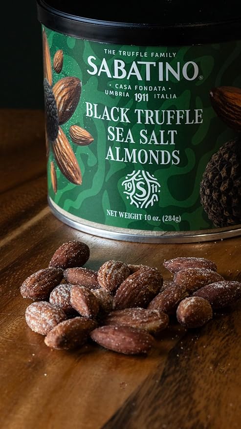 Sabatino Black Truffle Sea Salt Almonds ??Gourmet Roasted Almonds with Black Truffle & Sea Salt