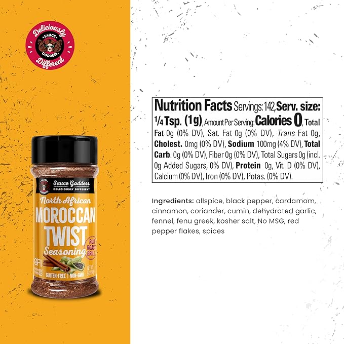Sauce Goddess - Moroccan Twist Spice Shaker - Exotic Blend with Cardamom & Cinnamon, No Sugar