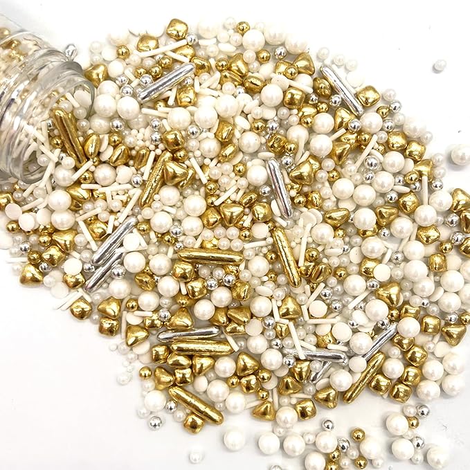 Weraru White Deluxe Gold Sprinkles Candy Mixing Size Baking Edible Cake Decorations Cupcake Toppers