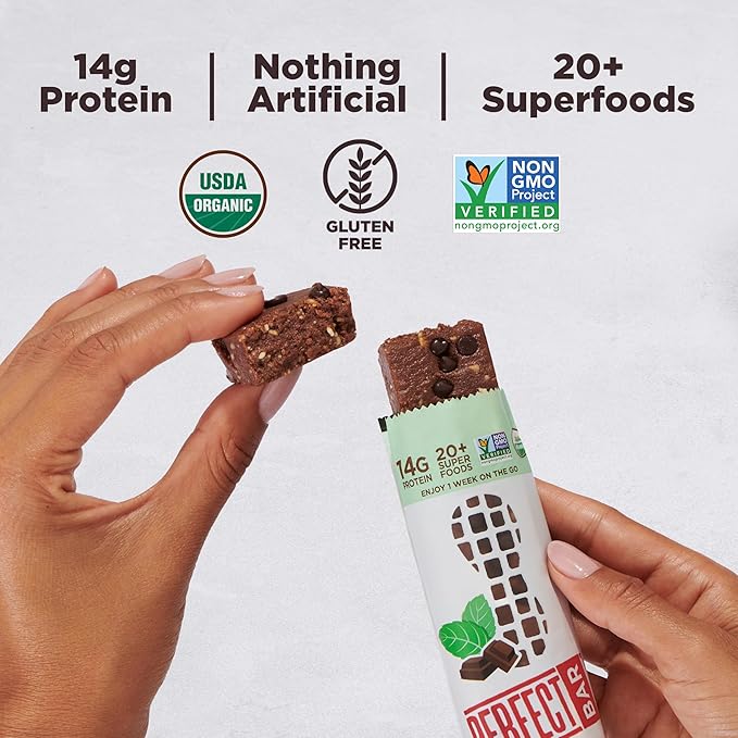 Perfect Bar, Chocolate Mint Protein Bar, High Protein, Organic, Gluten Free, Soy Free, Non GMO, No