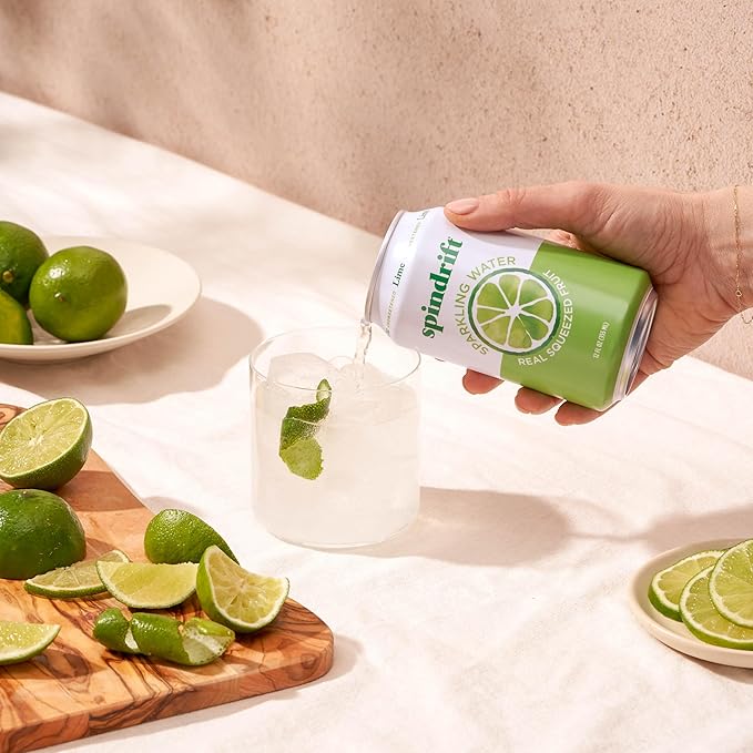 Spindrift Sparkling Water, Lime Flavored, Made with Real Squeezed Fruit, 12 Fl Oz Cans, Pack of 24