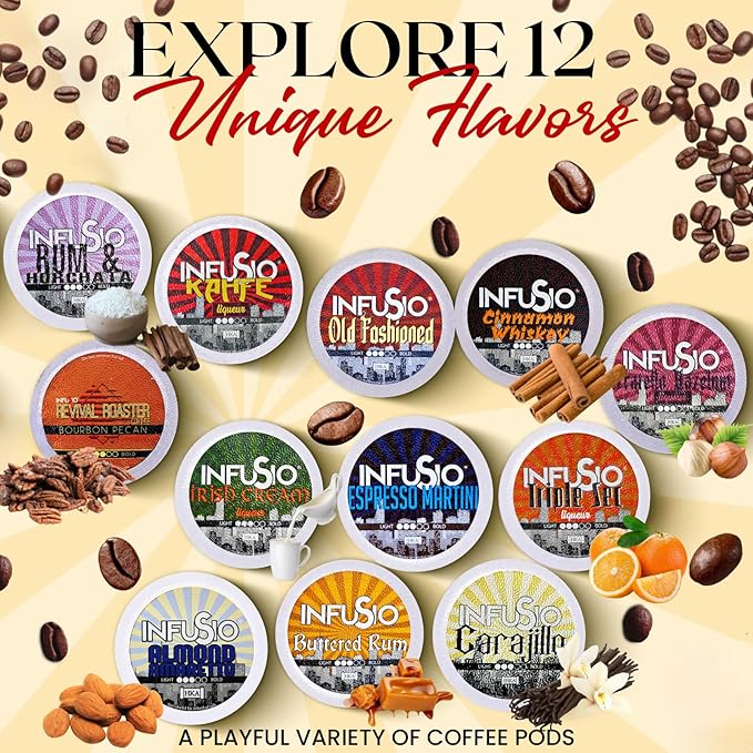 InfuSio Coffee Pods 96 Count Irish Cream Flavored Medium Roast Single serve Coffee pods for Keurig