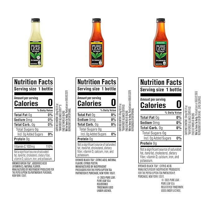 Pure Leaf Iced Tea, Unsweetened 3 Flavor Variety Pack, Zero Sugar & Zero Calories, 18.5 Fl Oz