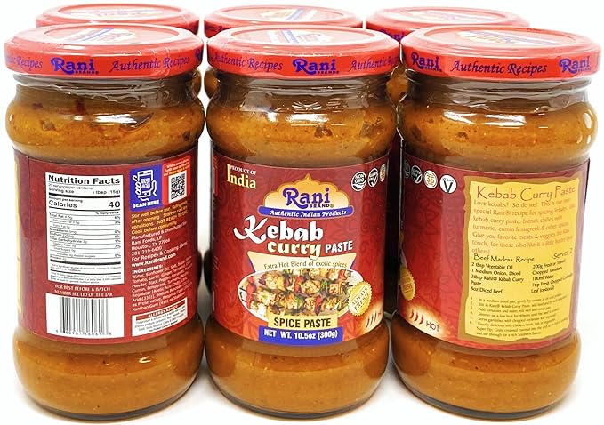 Rani Kebab Masala Paste for Meat Dishes 10.5oz (300g) Glass Jar, Pack of 5+1 FREE ~ No Colors | All