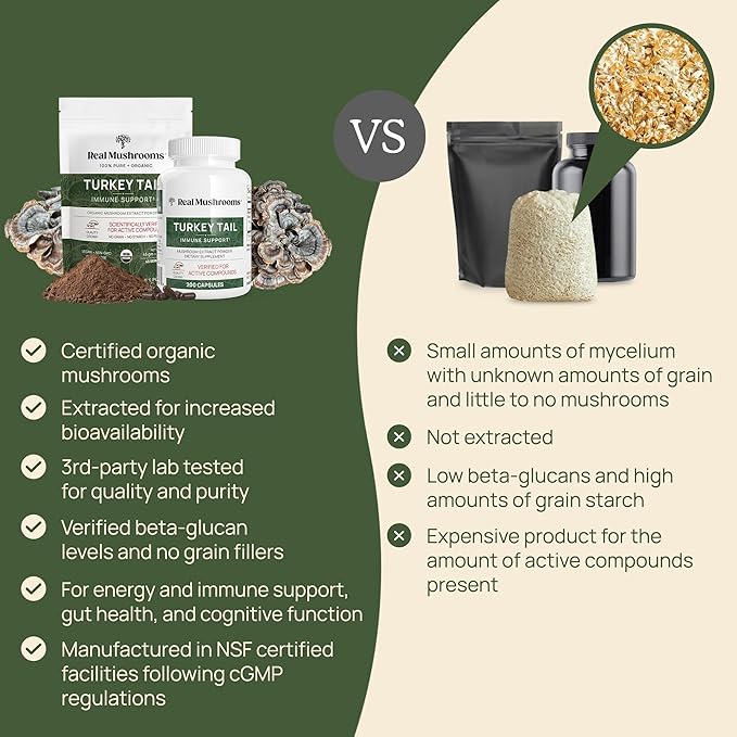 Real Mushrooms Turkey Tail Mushroom Powder ??Organic Turkey Tail Extract from ??for Wellness, Gut