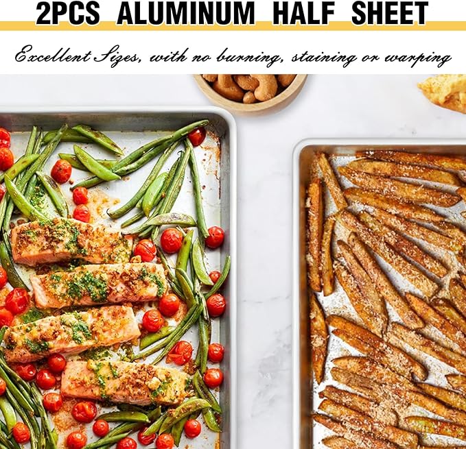 Baking Sheet Pan Set of 3, Commercial Quality Aluminum Cookie Sheets for Oven, Umite Chef Warp